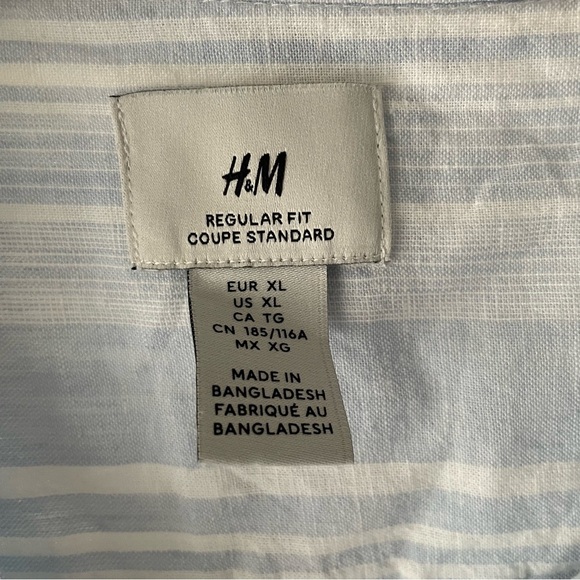 H&M Linen Cotton Striped Blue White Casual Button Down Shirt Mens Size XL - Picture 6 of 6